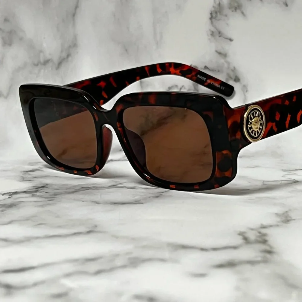 Women Men Sunglasses Tortoise‎ Square Brown Lens Fashion Designer Hip Hop Style